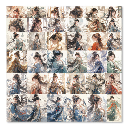 50 Sheets of Ancient Style Nishang Yuyi Stickers, National Trend Classical Stickers of Fairylike Beauties for Hand Account, Suitcases and Notebooks