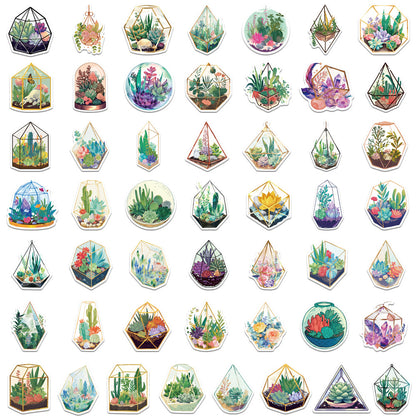 50 Sheets of Creative Glass Greenhouse Ins Style Stickers, Plant and Flower Crystal Stickers for Cross-border Water Cups, Notebooks and Computers