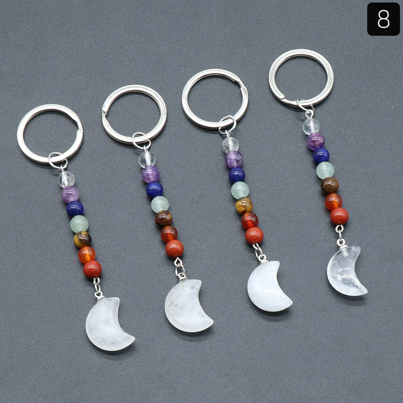 Cristal Porte Clef 7 Chakra Lune-Ky1486