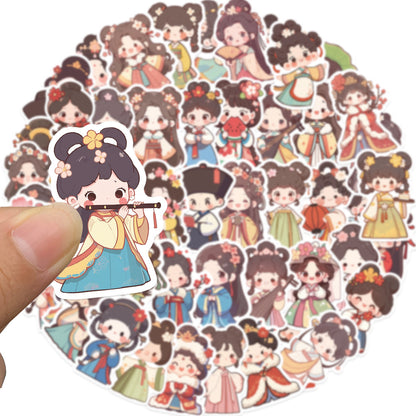 50 Sheets of Ancient Style Little Character Stickers, Cartoon Aesthetics Stickers for Mobile Phone Cases, Water Cups, Suitcases, Notebooks and Computers, Waterproof