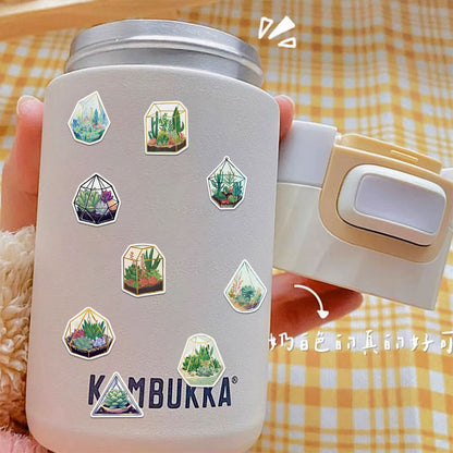 50 Sheets of Creative Glass Greenhouse Ins Style Stickers, Plant and Flower Crystal Stickers for Cross-border Water Cups, Notebooks and Computers