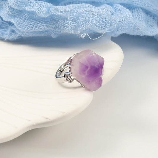 【Ring】Raw Amethyst Crystal Flower Ring - Ideal for Women Who Love Lavender - inspired Accessories