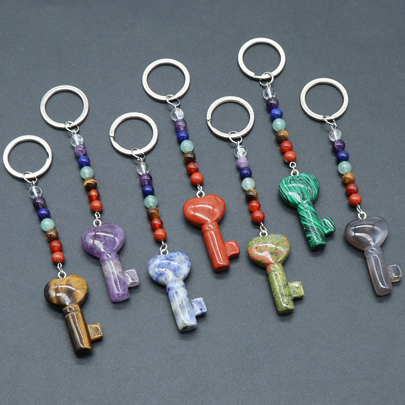 Cristal Porte Clef 7 chakra Coeur Clef Ky1484