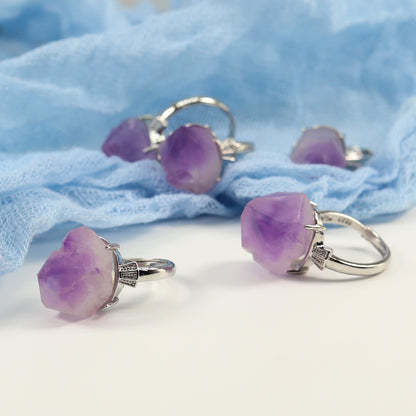 【Ring】Raw Amethyst Crystal Flower Ring - Ideal for Women Who Love Lavender - inspired Accessories