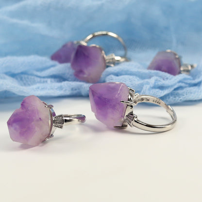 【Ring】Raw Amethyst Crystal Flower Ring - Ideal for Women Who Love Lavender - inspired Accessories