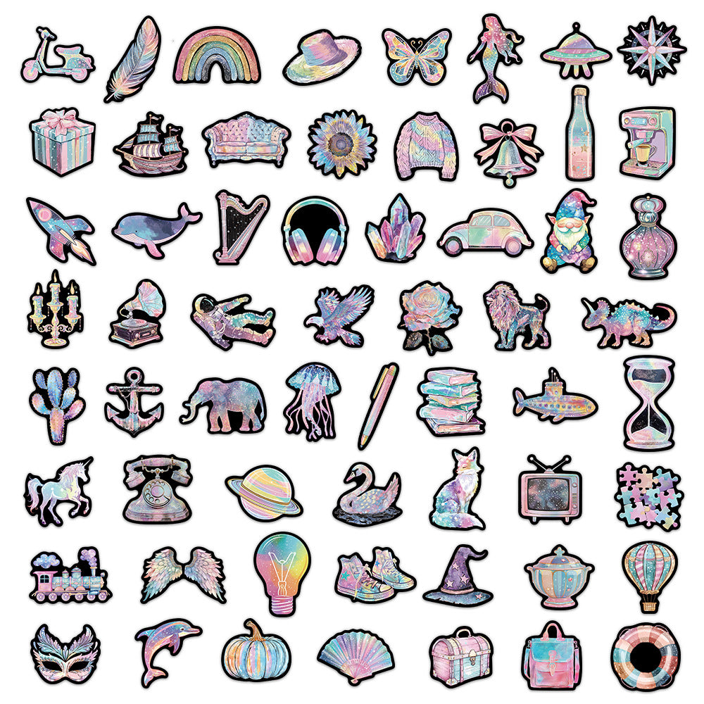 60 New Unstuck Stickers with Iridescent Elements for Decoration