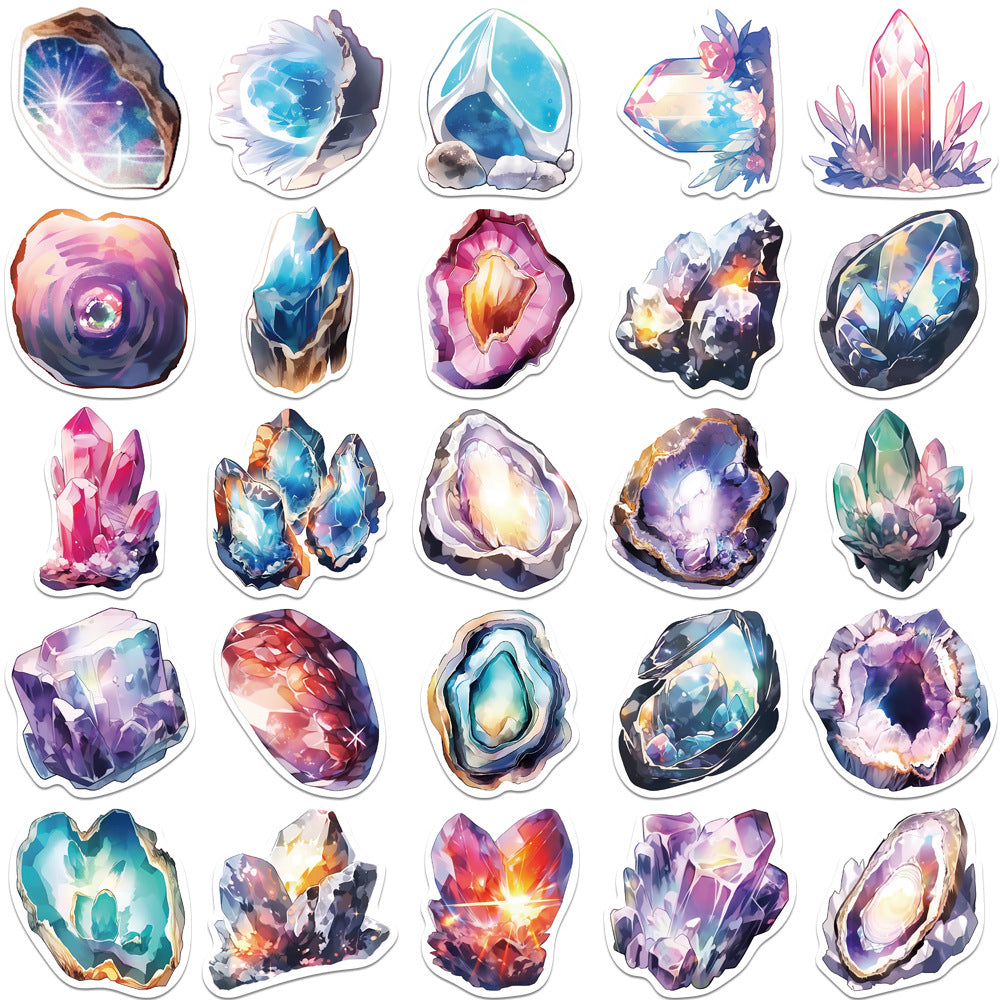 50 Sheets of Iridescent Quartz and Crystal Graffiti Stickers, Decorative Stickers for Suitcases, Mobile Phones, Computers, Waterproof and Creative Stickers for Cross-border