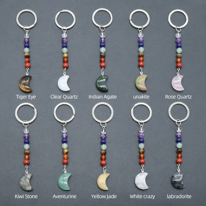 Cristal Porte Clef 7 Chakra Lune-Ky1486