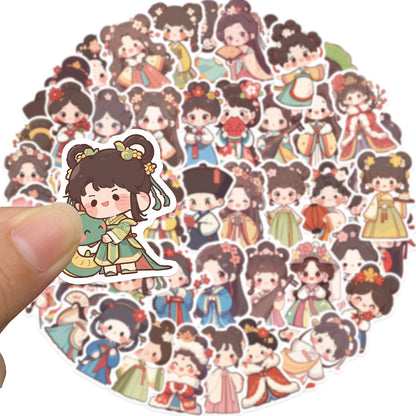 50 Sheets of Ancient Style Little Character Stickers, Cartoon Aesthetics Stickers for Mobile Phone Cases, Water Cups, Suitcases, Notebooks and Computers, Waterproof