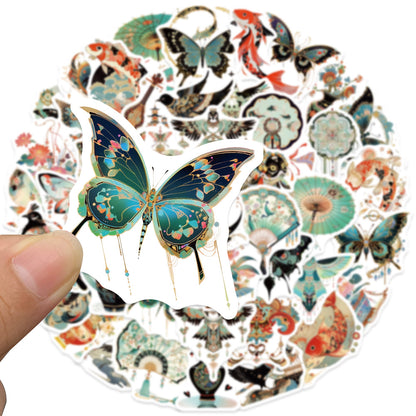 50 Sheets of National Style Paper Kite Hand Account Stickers, Exquisite Ancient Style Materials of Butterflies and Dragonflies, Stickers for Suitcases, Notebooks and Mobile Phones