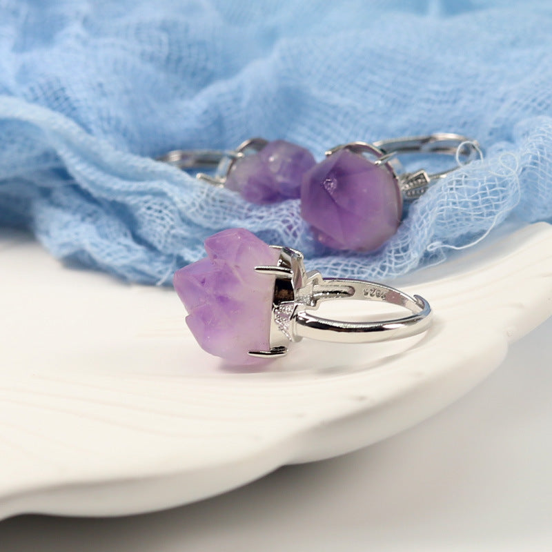 【Ring】Raw Amethyst Crystal Flower Ring - Ideal for Women Who Love Lavender - inspired Accessories