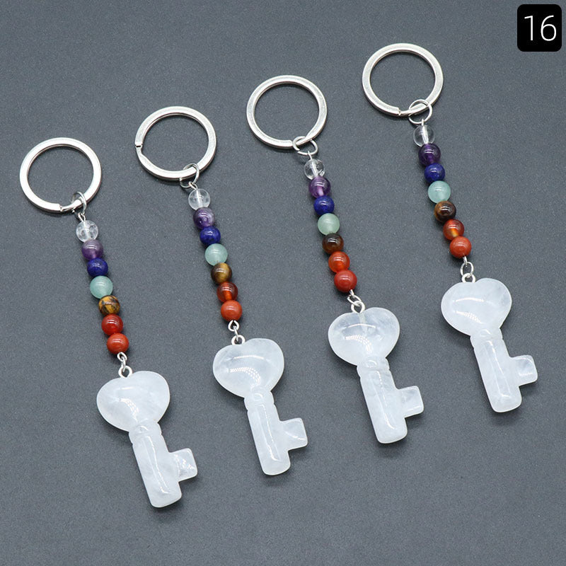 Cristal Porte Clef 7 chakra Coeur Clef Ky1484