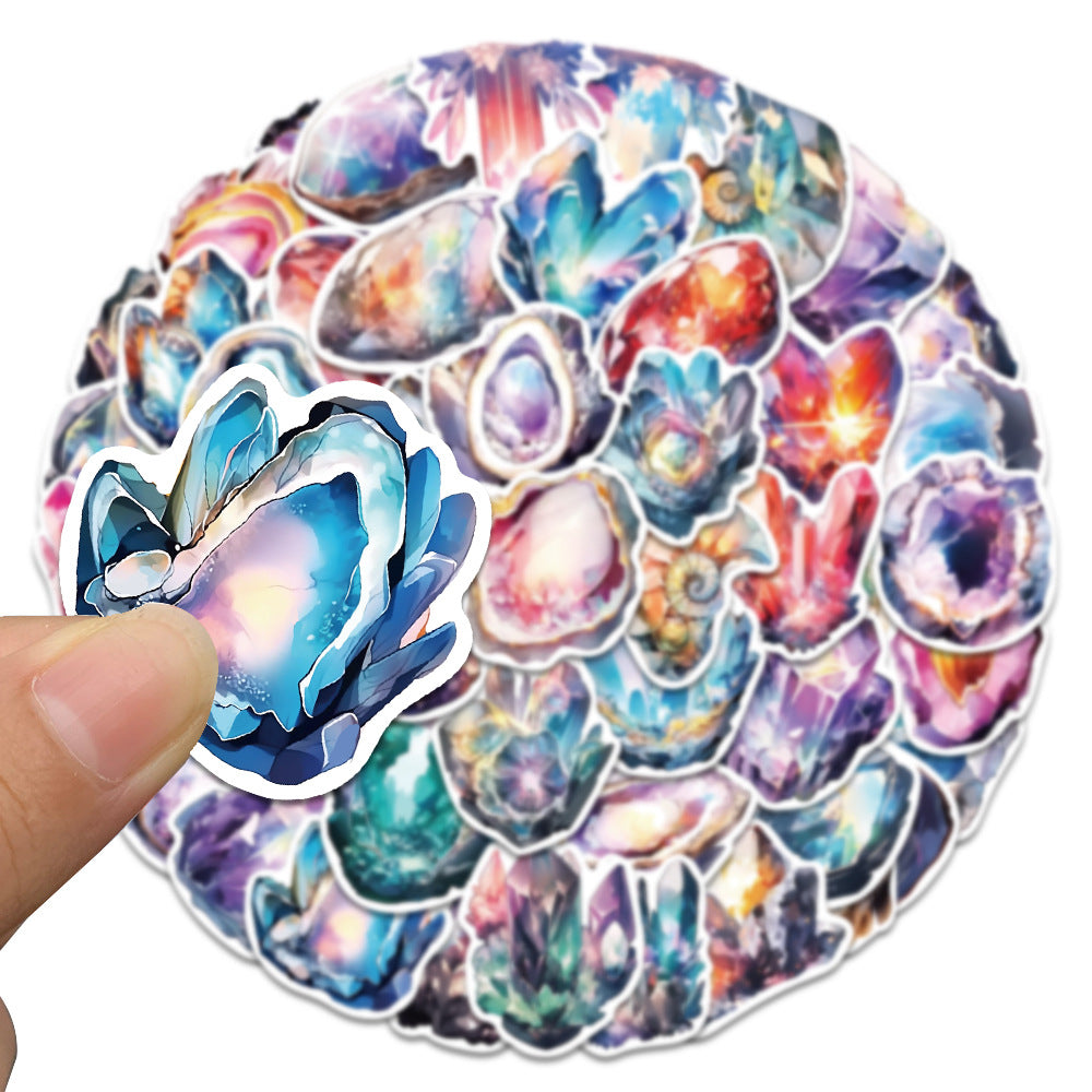 50 Sheets of Iridescent Quartz and Crystal Graffiti Stickers, Decorative Stickers for Suitcases, Mobile Phones, Computers, Waterproof and Creative Stickers for Cross-border