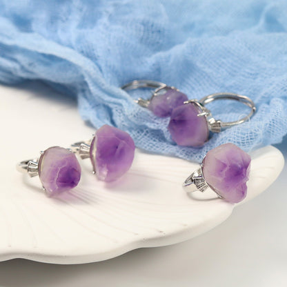 【Ring】Raw Amethyst Crystal Flower Ring - Ideal for Women Who Love Lavender - inspired Accessories