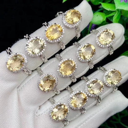 【Ring】New Luxury - style Citrine Crystal Bevel - cut Ring: Large - sized Gem for Women