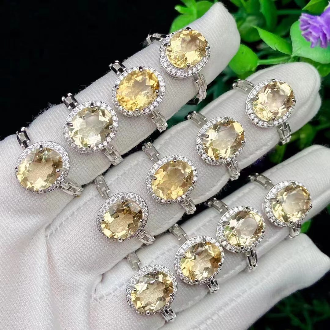 【Ring】New Luxury - style Citrine Crystal Bevel - cut Ring: Large - sized Gem for Women