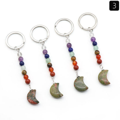 Cristal Porte Clef 7 Chakra Lune-Ky1486