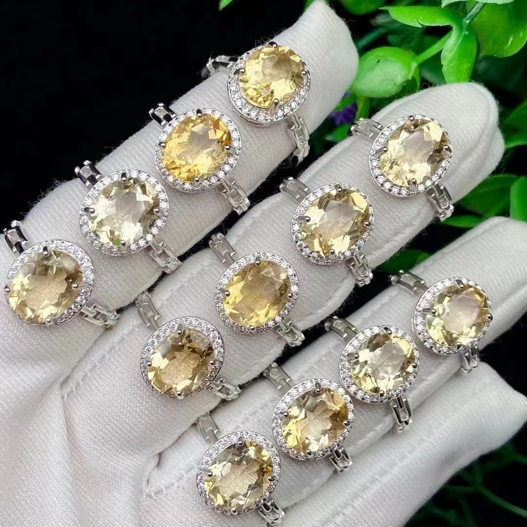 【Ring】New Luxury - style Citrine Crystal Bevel - cut Ring: Large - sized Gem for Women