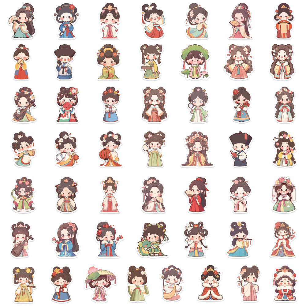 50 Sheets of Ancient Style Little Character Stickers, Cartoon Aesthetics Stickers for Mobile Phone Cases, Water Cups, Suitcases, Notebooks and Computers, Waterproof