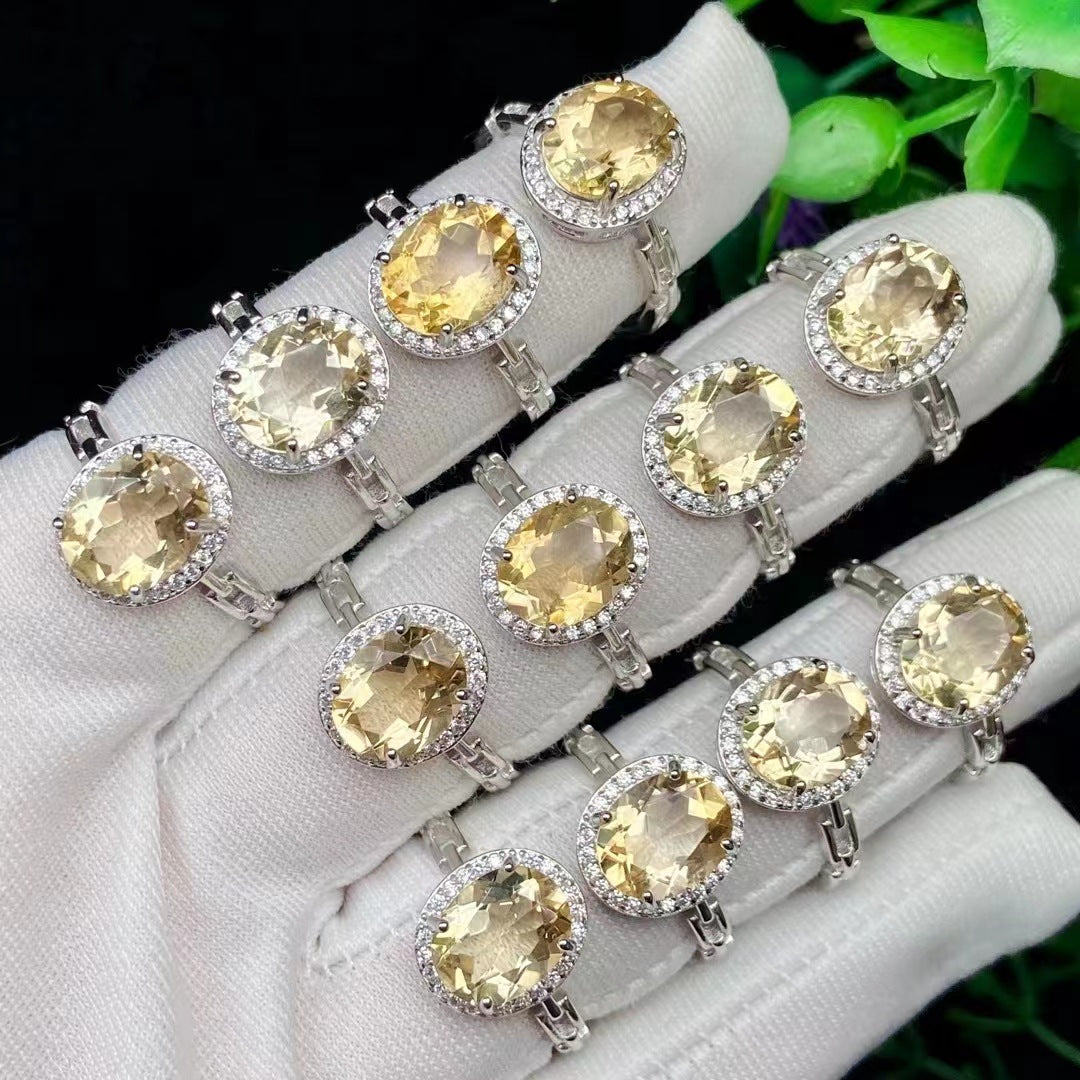 【Ring】New Luxury - style Citrine Crystal Bevel - cut Ring: Large - sized Gem for Women