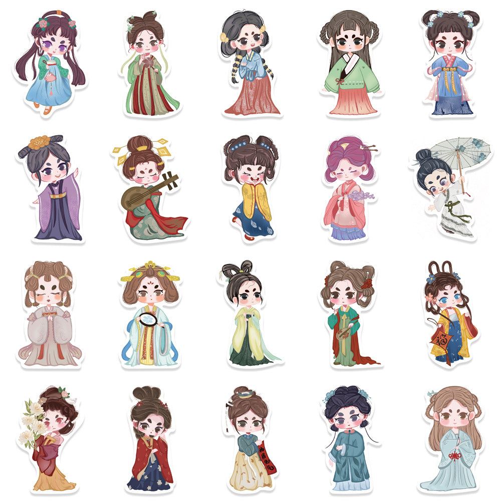 40 Sheets of Original Ancient Style Girl Clothing Stickers, Waterproof and Creative Decoration Stickers for Tablets, Mobile Phones and Notebooks, Hand Account Sticker Pack