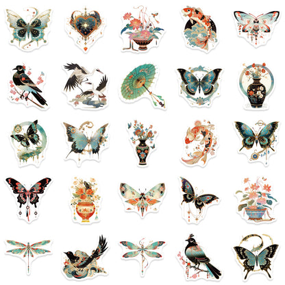 50 Sheets of National Style Paper Kite Hand Account Stickers, Exquisite Ancient Style Materials of Butterflies and Dragonflies, Stickers for Suitcases, Notebooks and Mobile Phones