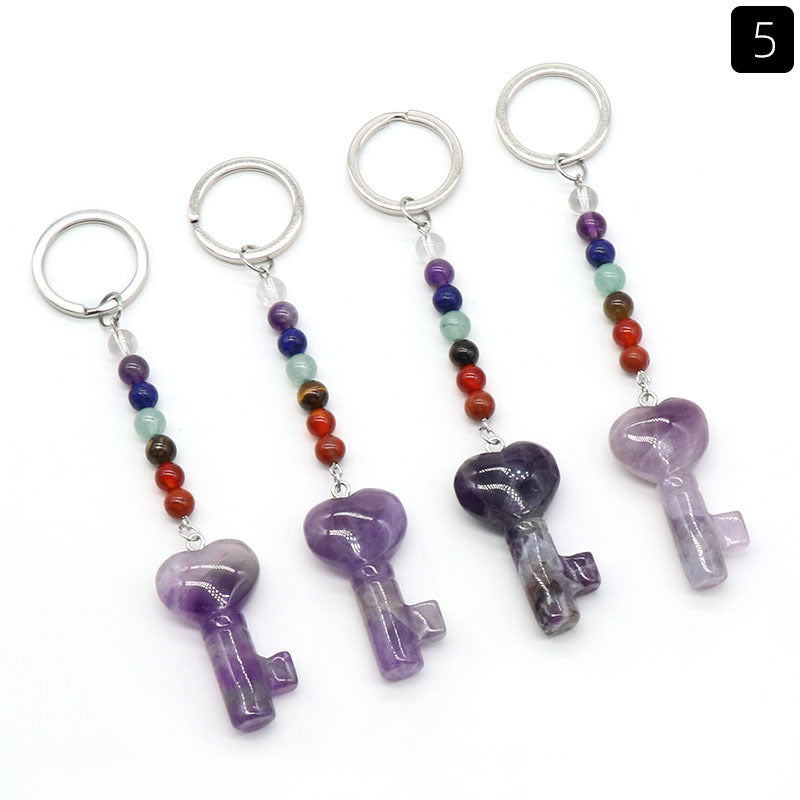 Cristal Porte Clef 7 chakra Coeur Clef Ky1484