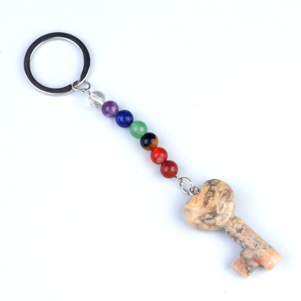 Cristal Porte Clef 7 chakra Coeur Clef Ky1484
