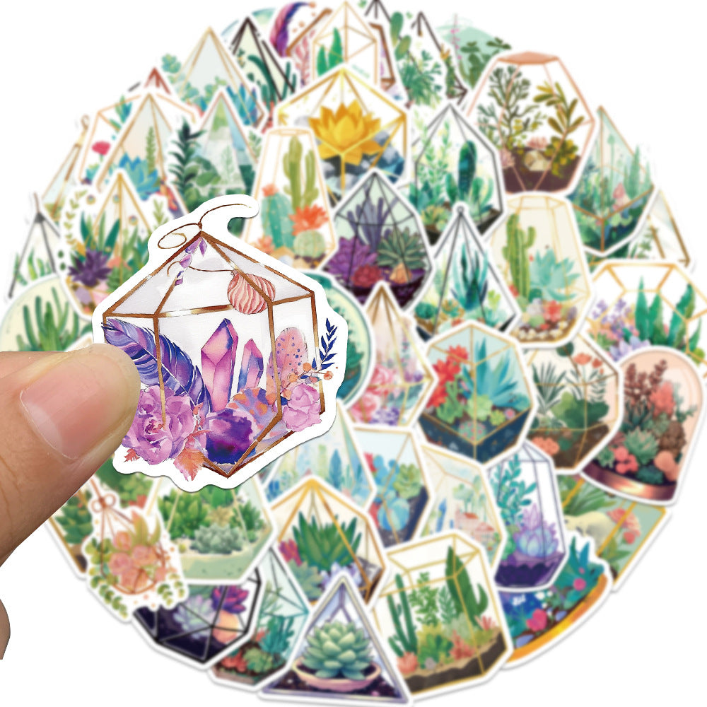 50 Sheets of Creative Glass Greenhouse Ins Style Stickers, Plant and Flower Crystal Stickers for Cross-border Water Cups, Notebooks and Computers