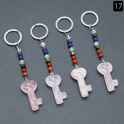 Cristal Porte Clef 7 chakra Coeur Clef Ky1484