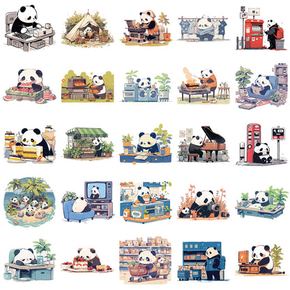 50 Sheets of Cartoon Panda's Daily Graffiti Stickers, Personalized Decorative Stickers for Motorcycles and Suitcases, Waterproof, Foreign Trade Wholesale Available