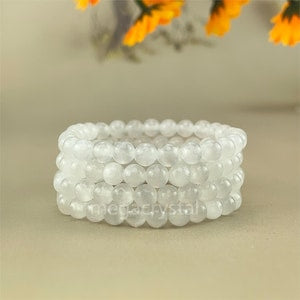 【Bracelet】6/8/10MM Selenite Crystal Bracelets Handmade Healing Crystal Crafts