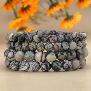 【Bracelet】6/8/10MM Black Vein Jasper Crystal Bracelets Handmade Healing Crystal Crafts Gemstone Bracelet