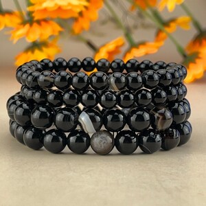 【Bracelet】6/8/10MM Black Onyx Crystal Bracelets Healing Crystal Crafts Gemstone Bracelet