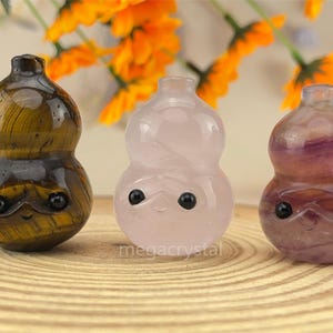 Natural Crystal Hulu Pot/Gourd Buddies Hedgehogs Healing Crystal Carving With Face Crystal Pet