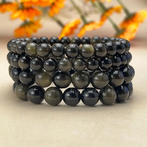 【Bracelet】6/8/10MM Gold Sheen Obsdian Crystal Bracelets Healing Crystal Crafts Gemstone Bracelet