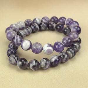 【Bracelet】6/8/10MM Chevron Amethyst/Dream Amethyst Crystal Bracelets Stretch Gemstone Bracelets Handmade Healing Crystal Crafts