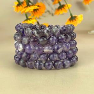 【Bracelet】6/8/10MM Chevron Amethyst/Dream Amethyst Crystal Bracelets Stretch Gemstone Bracelets Handmade Healing Crystal Crafts