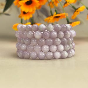 6/8mm Kunzite Crystal Bracelets Stretch Gemstone Bracelets Handmade Healing Crystal Crafts