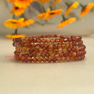 4mm Faceted Carnelian Crystal Bracelets Healing Crystal Crafts Gemstone Bracelet