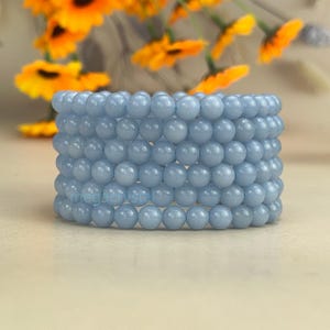 6/8/10mm Angelite Crystal Bracelets Stretch Gemstone Bracelets Handmade Healing Crystal Crafts