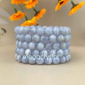 【Bracelet】6/8/10MM 5A Natural Blue Lace Agate Crystal Bracelets Handmade Healing Crystal Crafts Gift for Women