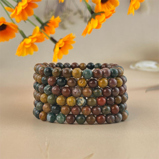 6/8/10mm Natural Ocean Jasper Crystal Stretch Bracelets Healing Crystal Crafts