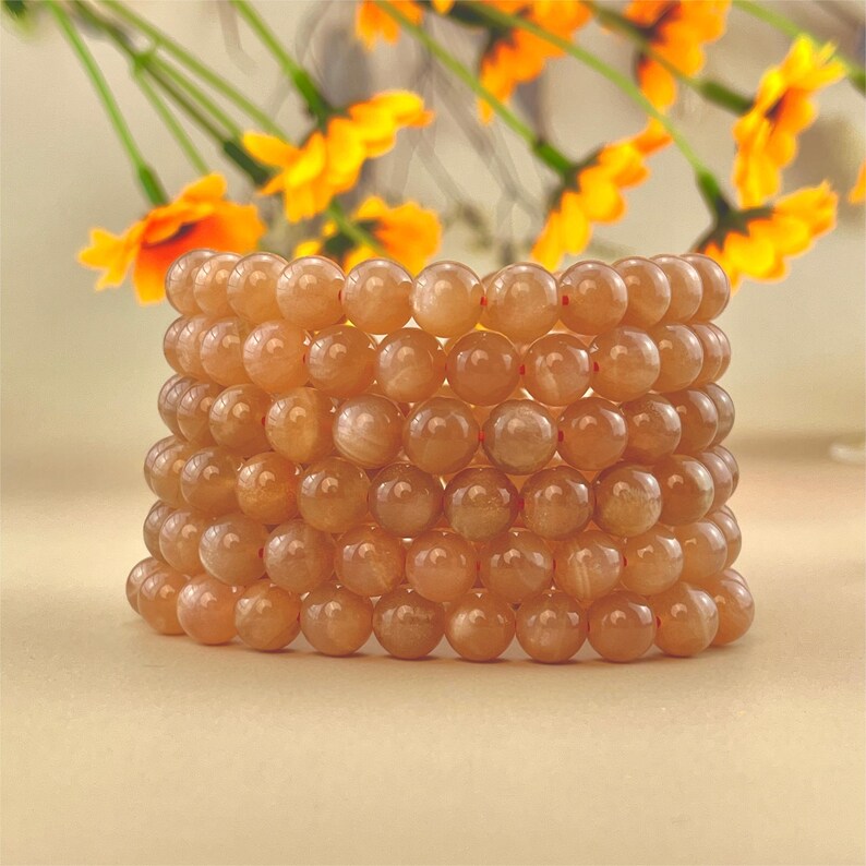 6/8/10mm Peach Moonstone Crystal Bracelets Stretch Gemstone Bracelets Handmade Healing Crystal Crafts