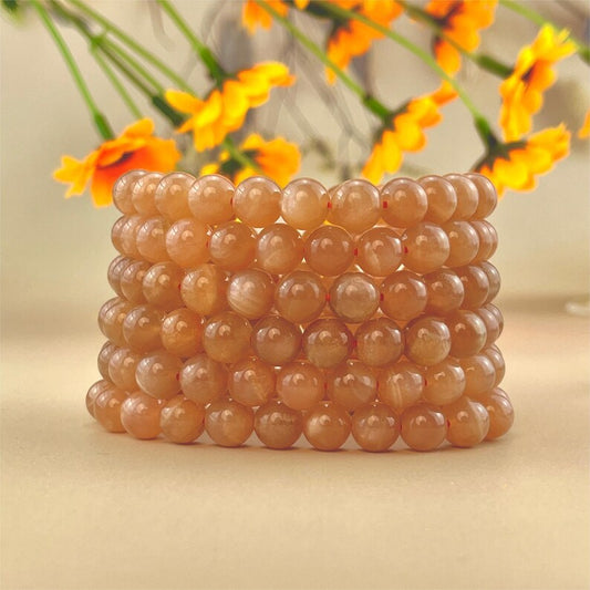 6/8/10mm Peach Moonstone Crystal Bracelets Stretch Gemstone Bracelets Handmade Healing Crystal Crafts