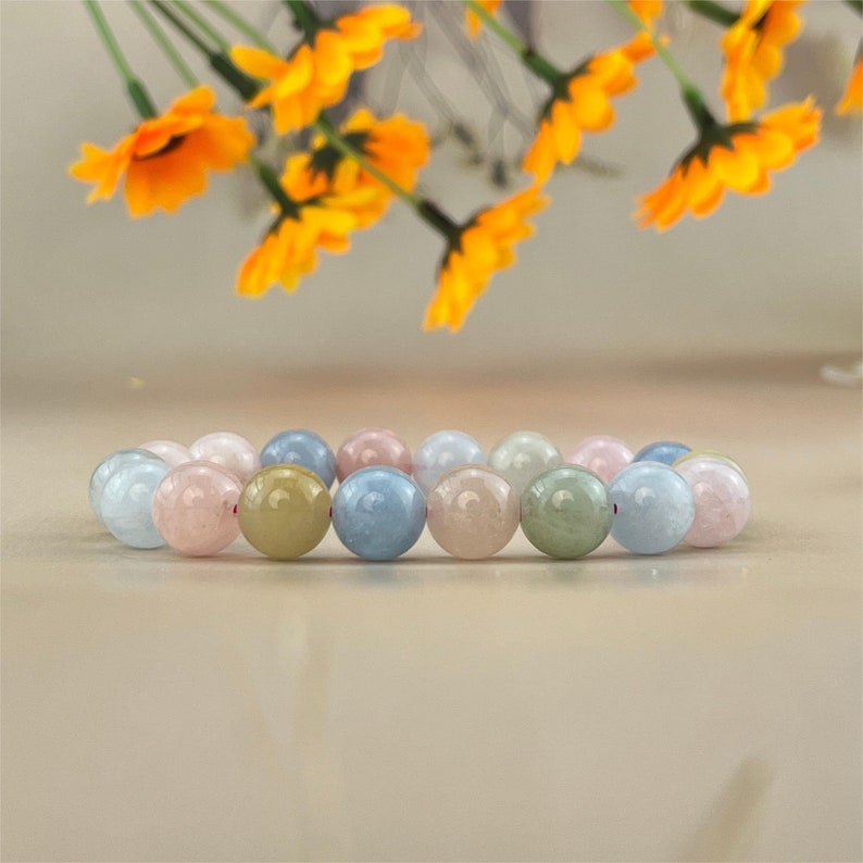 6/8/10mm Morganite Crystal Bracelets Stretch Gemstone Bracelets Handmade Healing Crystal Crafts