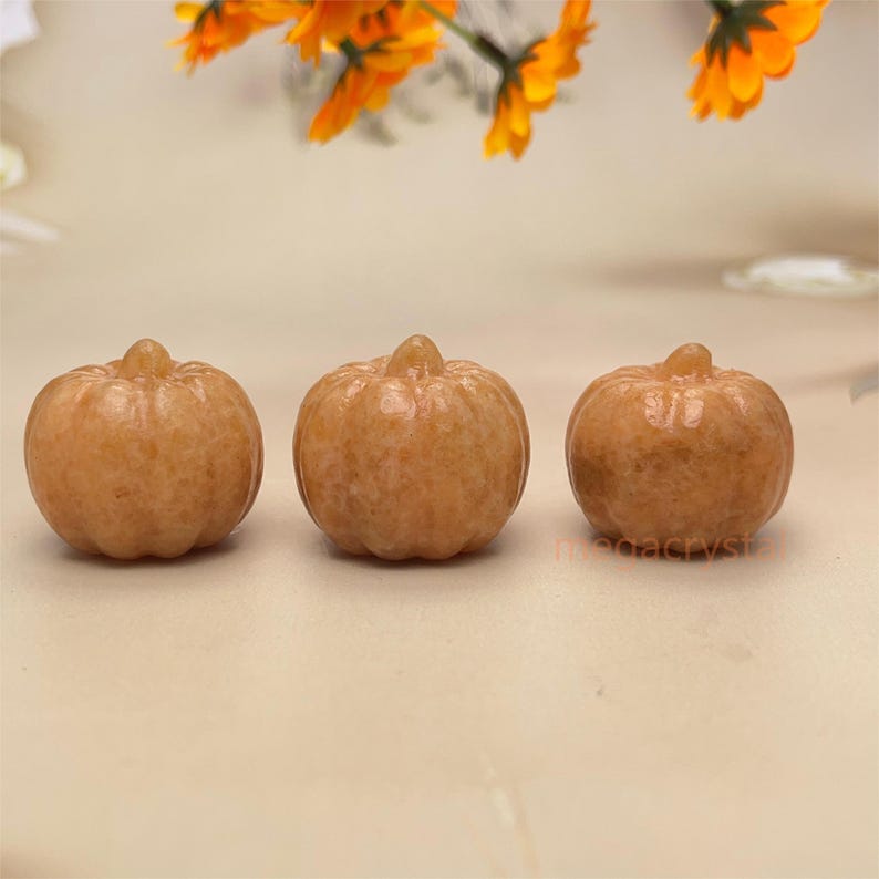 Natural Crystal Pumpkin Yellow Calcite/ Sunstone Carved Healing Crystal Crafts Halloween Decor
