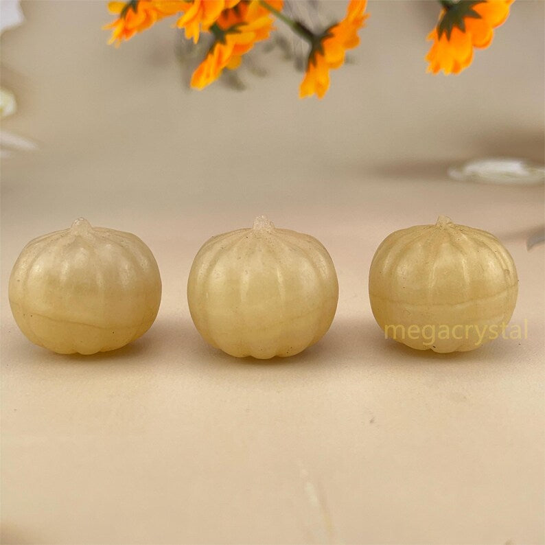 Natural Crystal Pumpkin Yellow Calcite/ Sunstone Carved Healing Crystal Crafts Halloween Decor