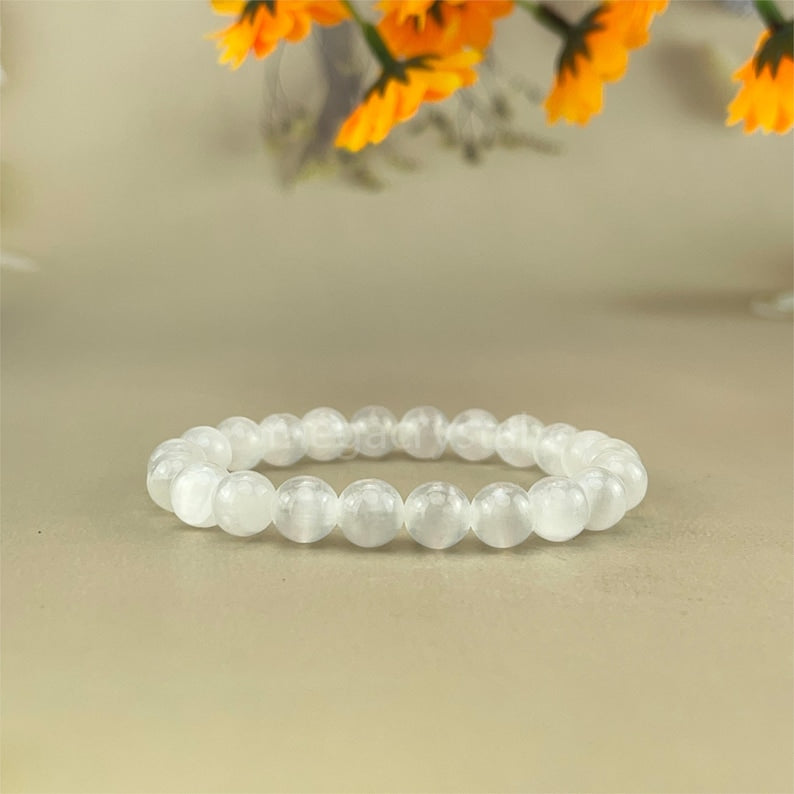 【Bracelet】6/8/10MM Selenite Crystal Bracelets Handmade Healing Crystal Crafts