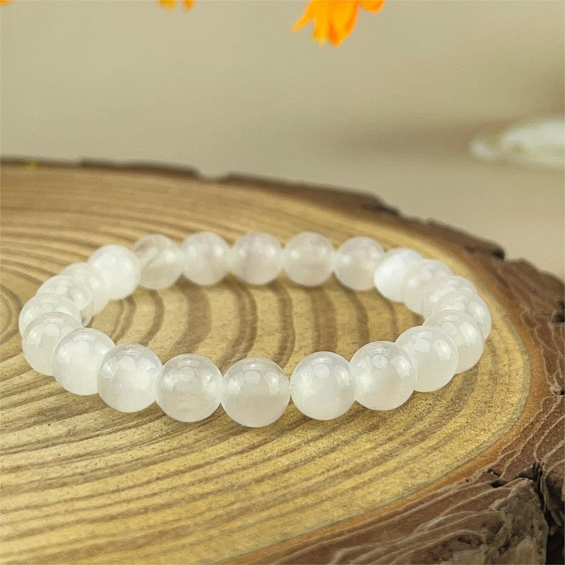 【Bracelet】6/8/10MM Selenite Crystal Bracelets Handmade Healing Crystal Crafts